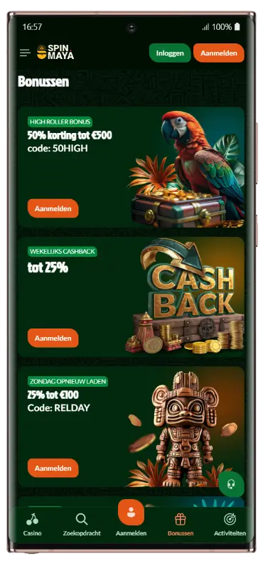 Actuele cashback- en welkomstbonussen Spinmaya Casino bonussen overzicht