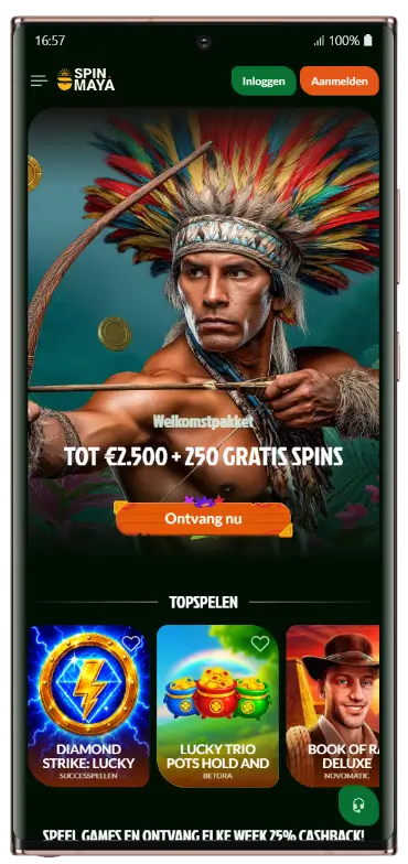 Casino-ervaring op je smartphone Spinmaya Casino mobiele homepage